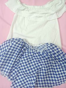 Adult Female Costumes to Hire - German -  Ladies White top & blue checked skirt